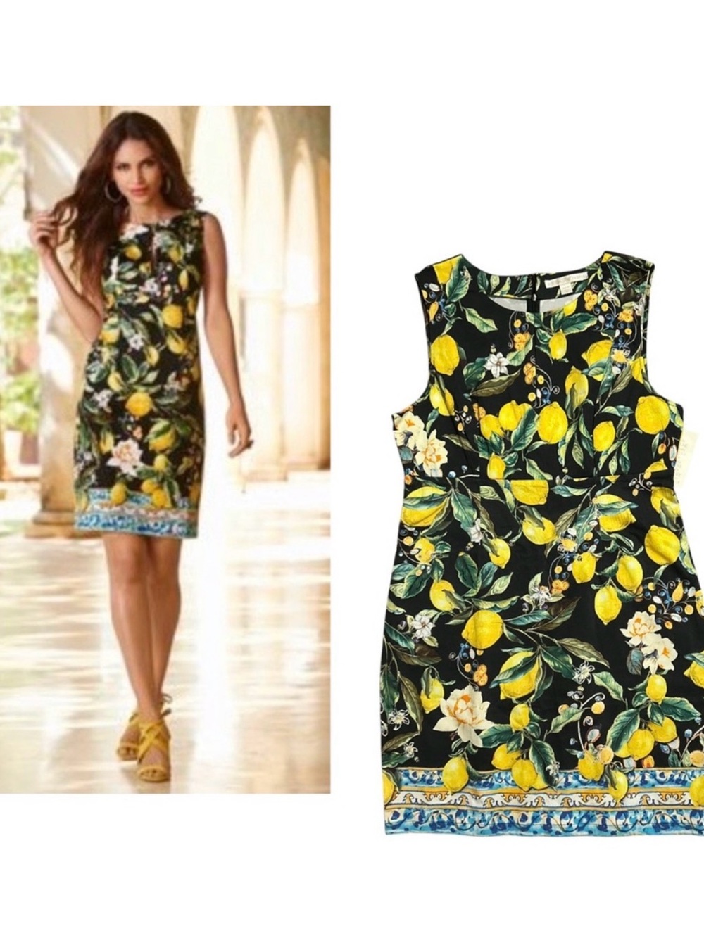 BOSTON PROPER NWT Lemon Print Sleeveless Sheath Dress 14